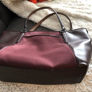 Burgundy coach tote.